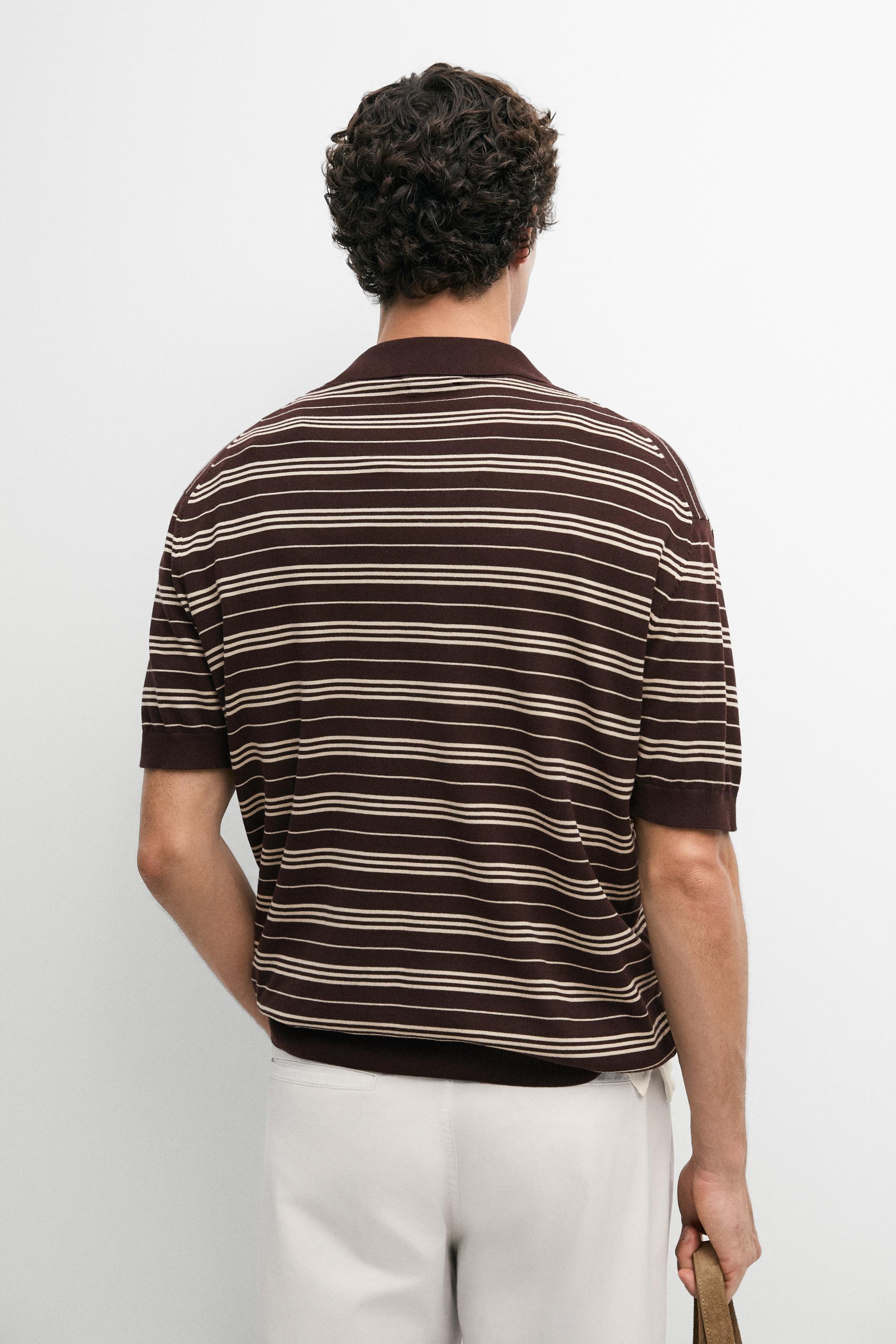 100% Cotton Striped Knit Polo Sweater